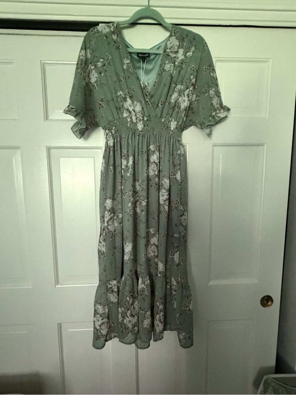 Sage Floral Maxi Dress with Smocked Waist